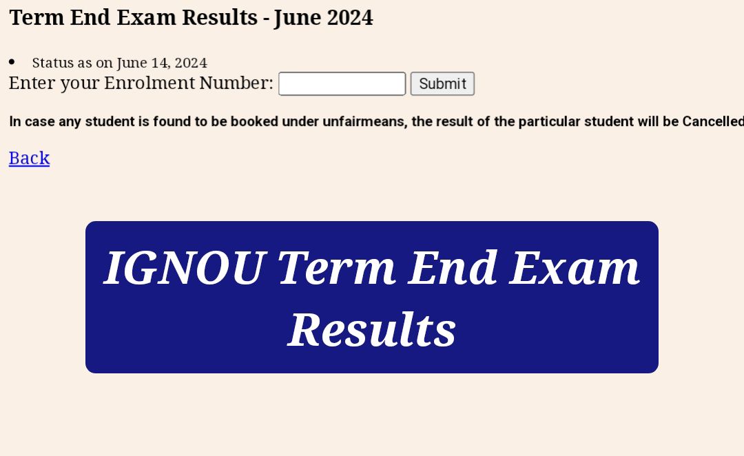 IGNOU Term End Exam Results 2024