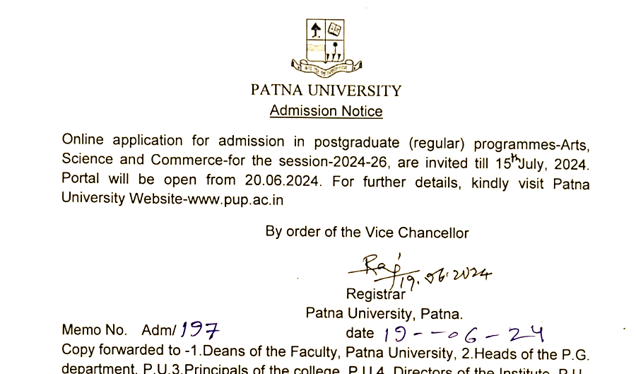 Patna University PG 1st Sem Admission Form 2024