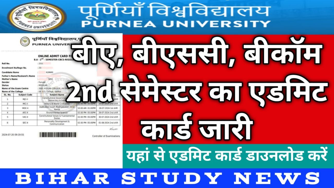 Purnea University UG 2nd Sem Admit Card 2024