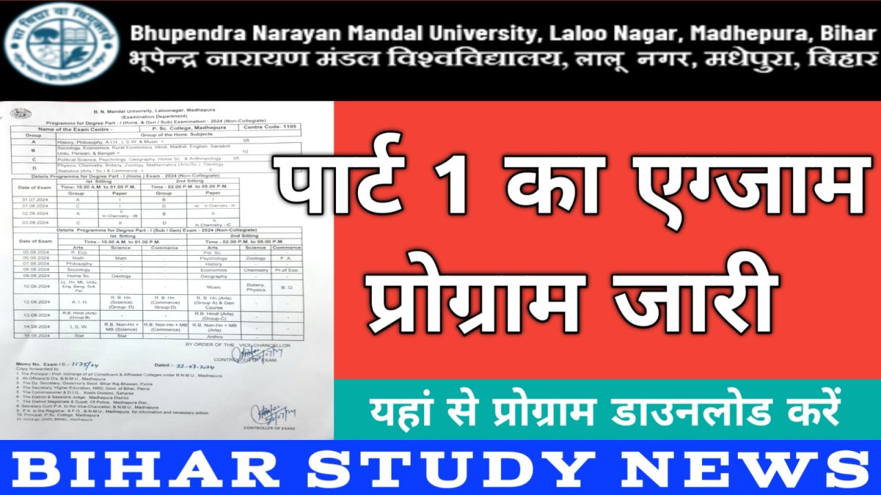 BNMU Madhepura Degree Part 1 Exam Programme 2024