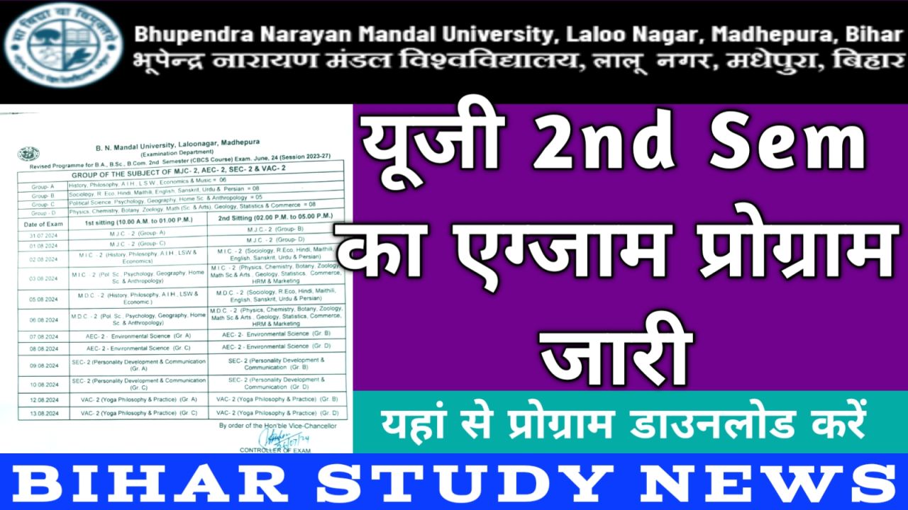 BNMU Madhepura UG 2nd Sem Exam Programme 2024