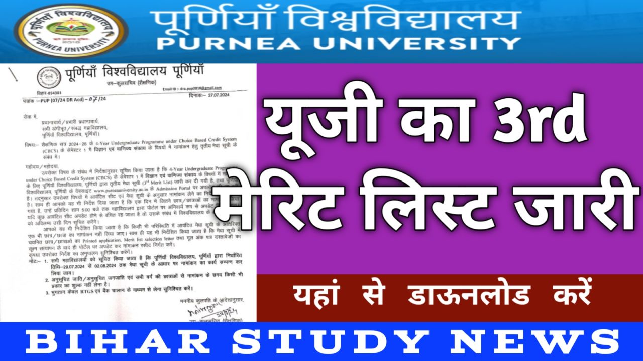 Purnea University UG Admission 3rd Merit List 2024