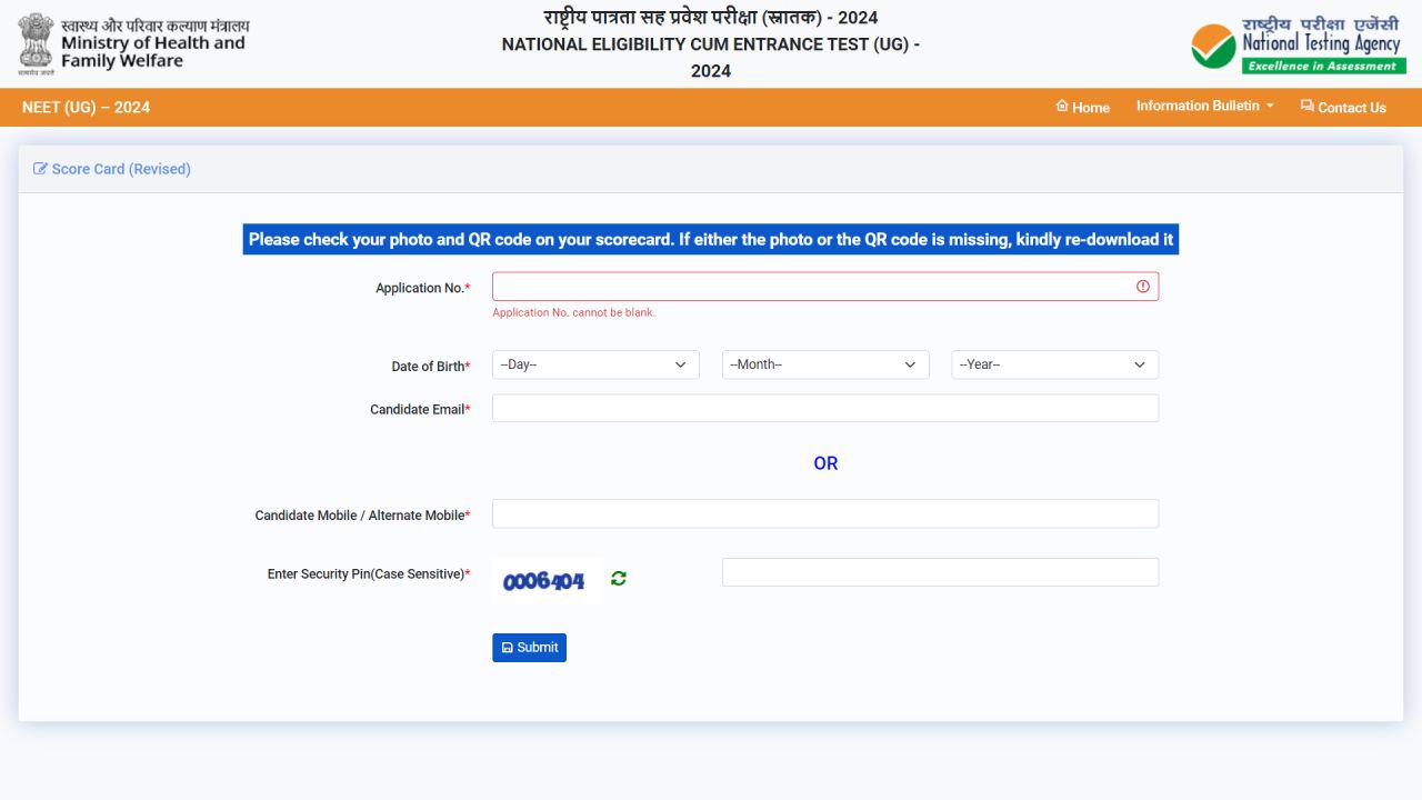 NTA NEET Revised Score Card 2024