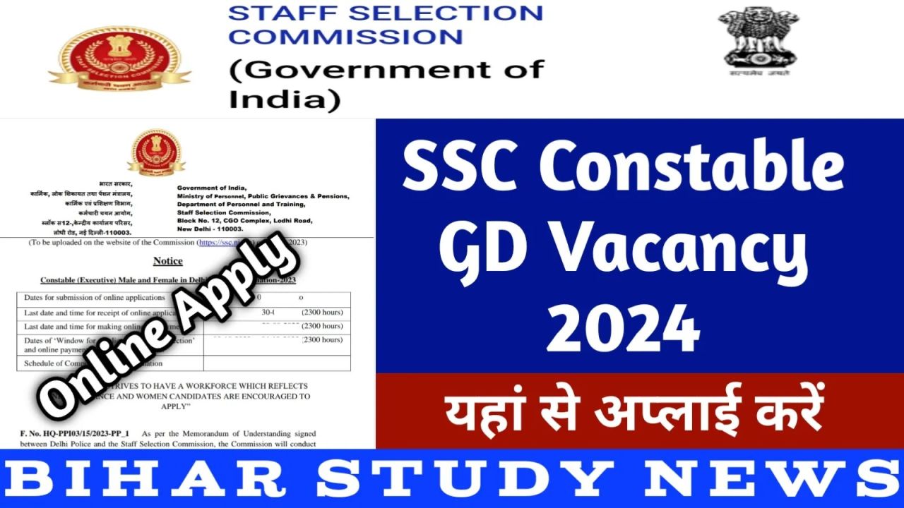 SSC Constable GD Vacancy Online Apply 2024