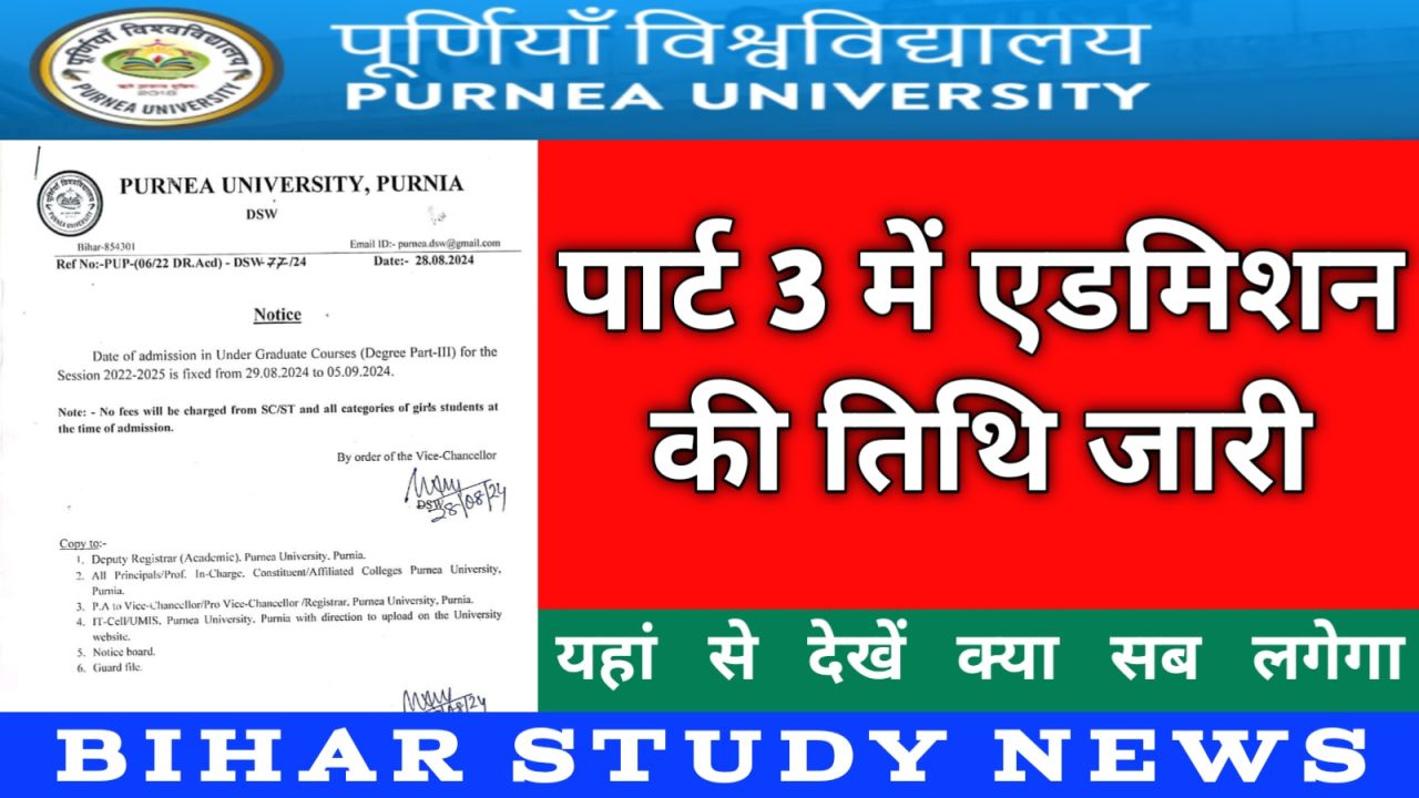 Purnea University Degree Part 3 Admission 2024