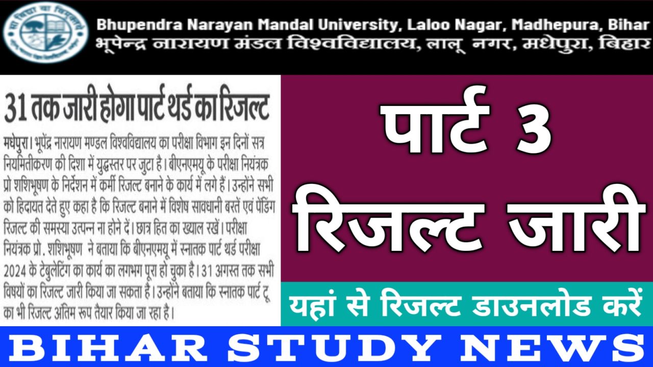 BNMU Madhepura Degree Part 3 Result 2024