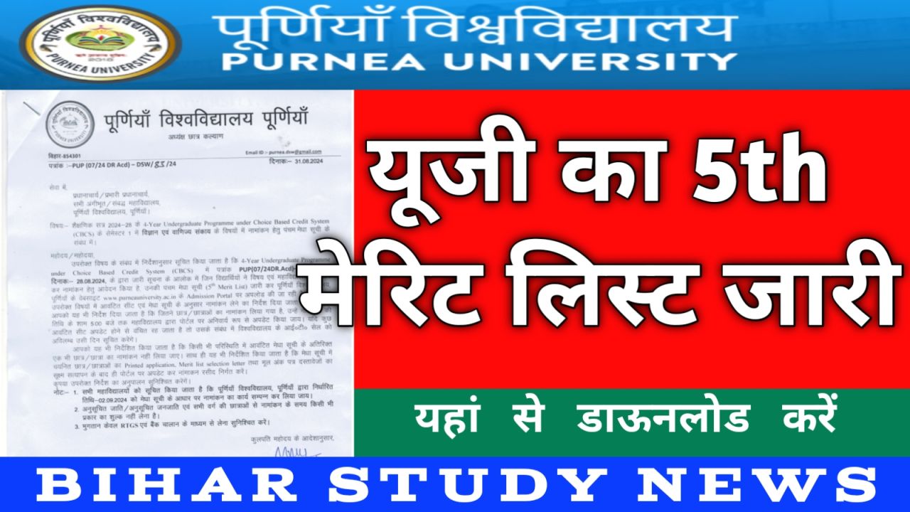 Purnea University UG Admission 5th Merit List 2024