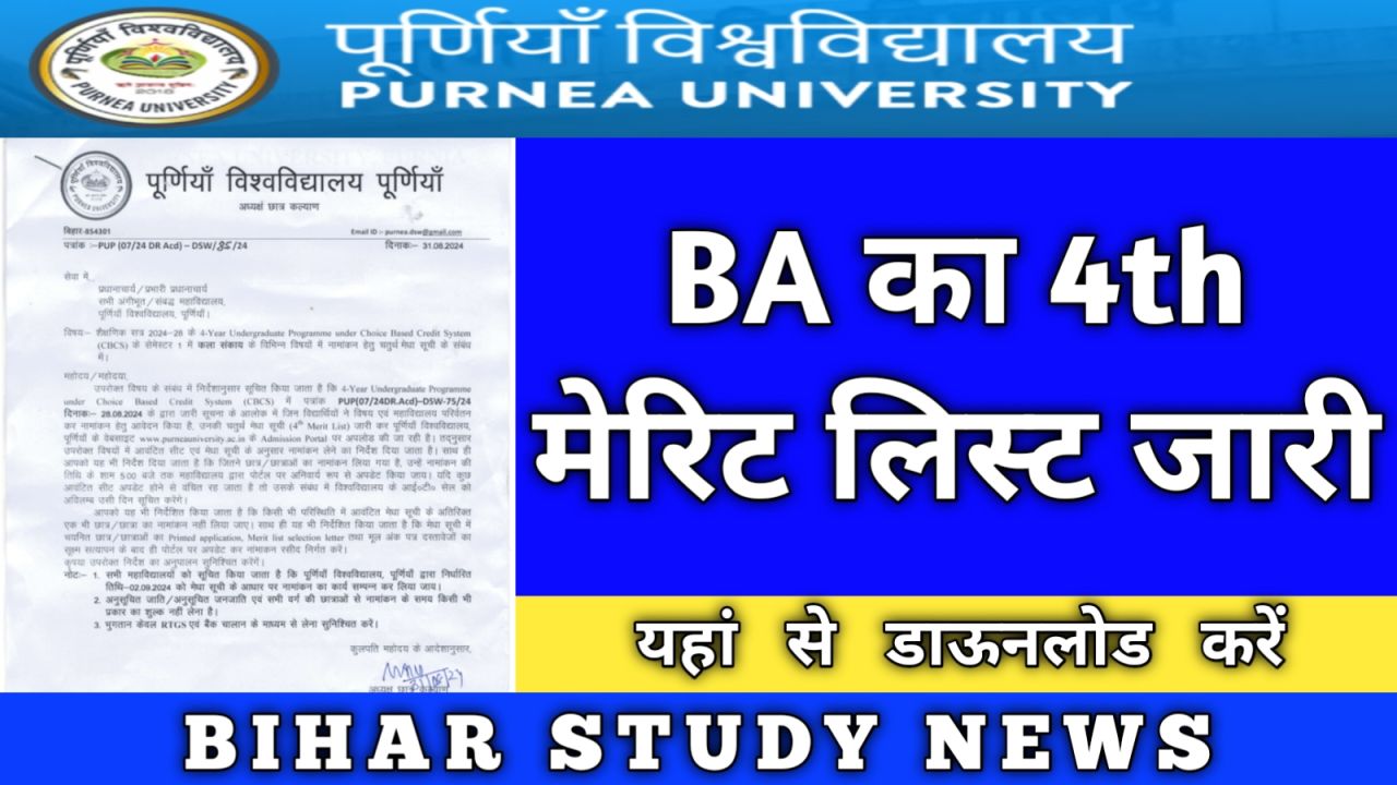 Purnea University BA Admission 4th Merit List 2024