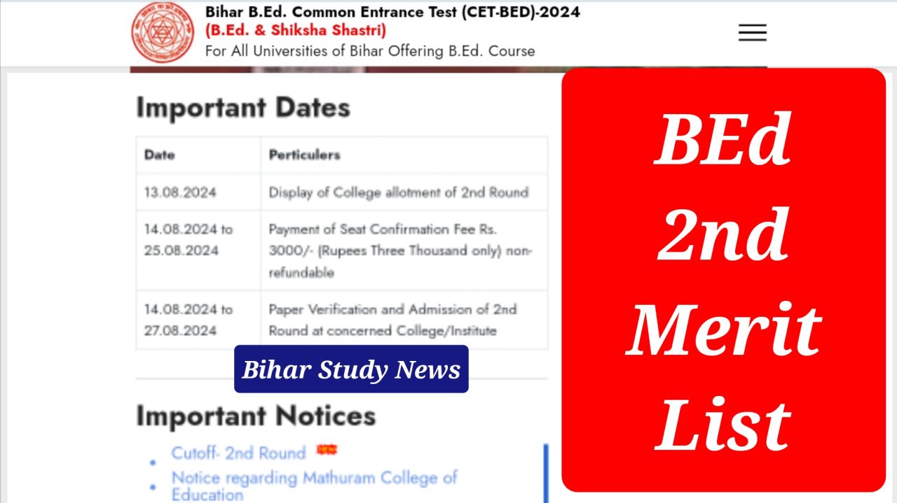 Bihar BEd 2nd Merit List 2024