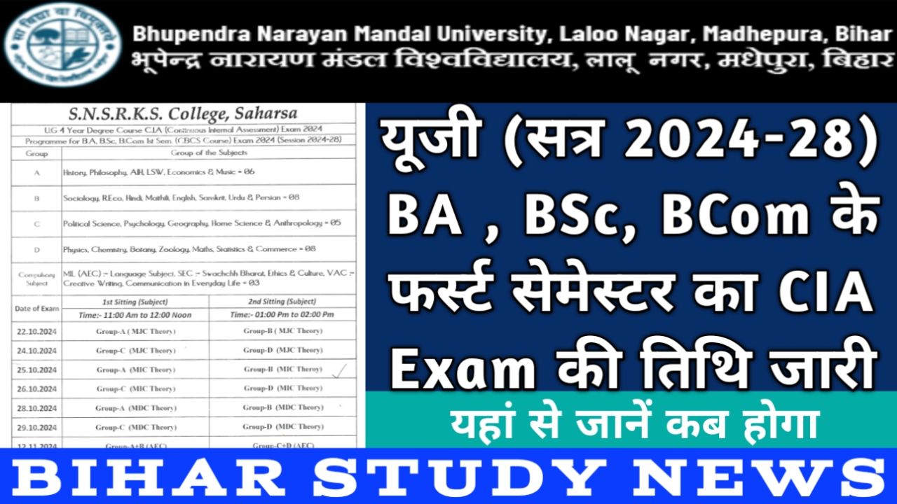 BNMU Madhepura UG 1st Sem CIA Exam 2024