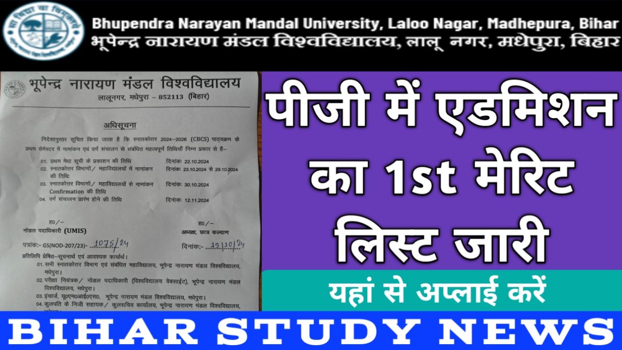 BNMU Madhepura PG Admission 1st Merit List 2024