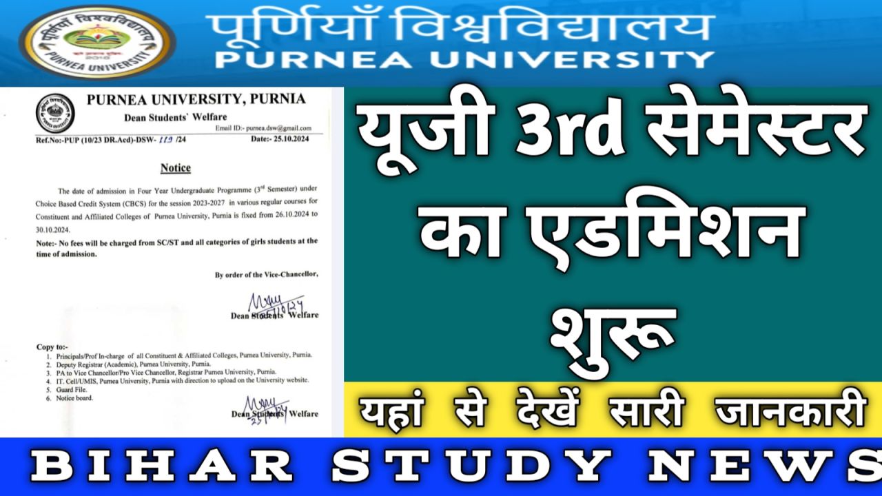 Purnea University UG 3rd Sem Admission 2024