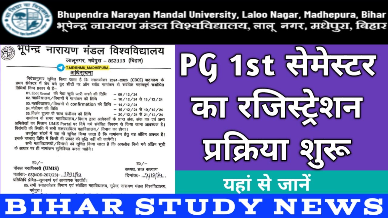 BNMU Madhepura PG 1st Sem Registration 2024