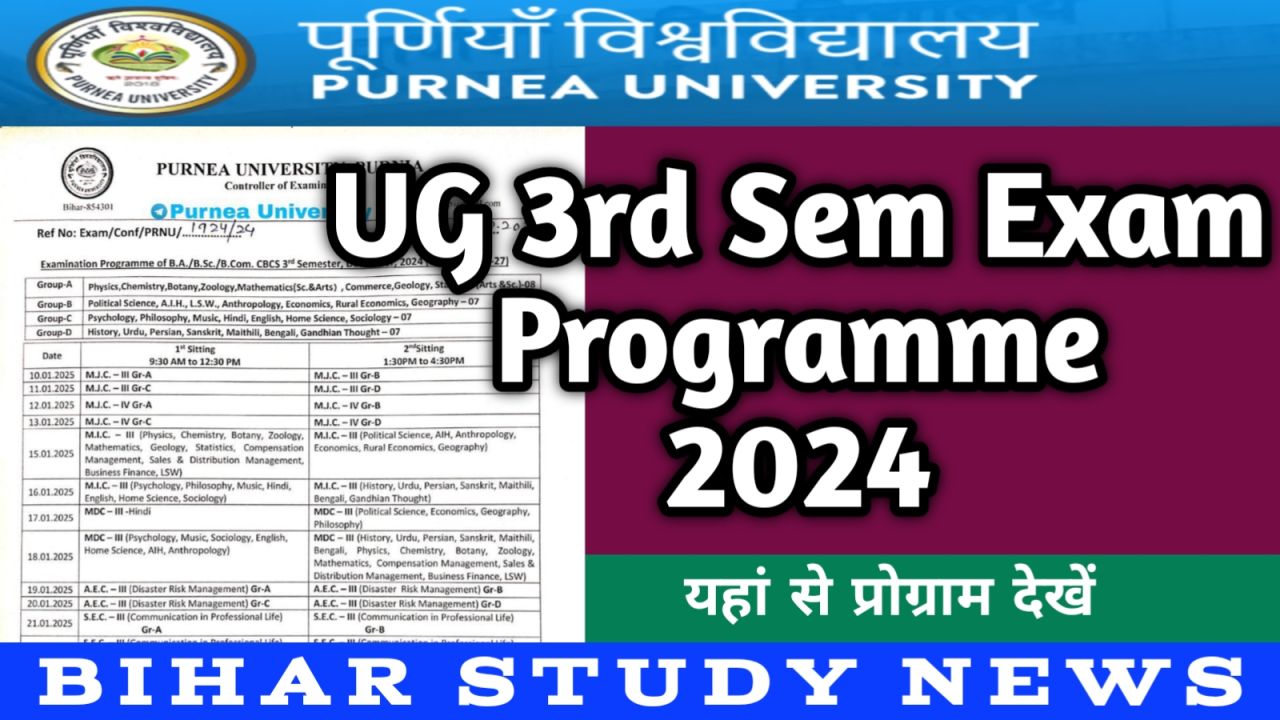 Purnea University UG 3rd Sem Exam Programme 2024