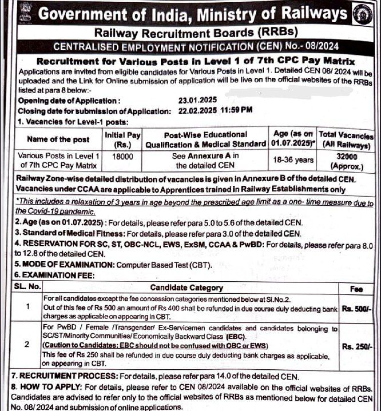 Railway RRC Group D Vacancy Online Apply 2025