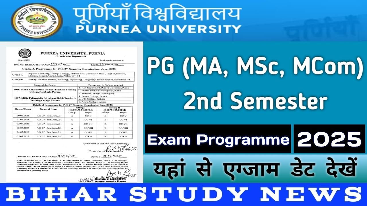 Purnea University PG 2nd Sem Exam Programme 2025 pg - Bihar Study News