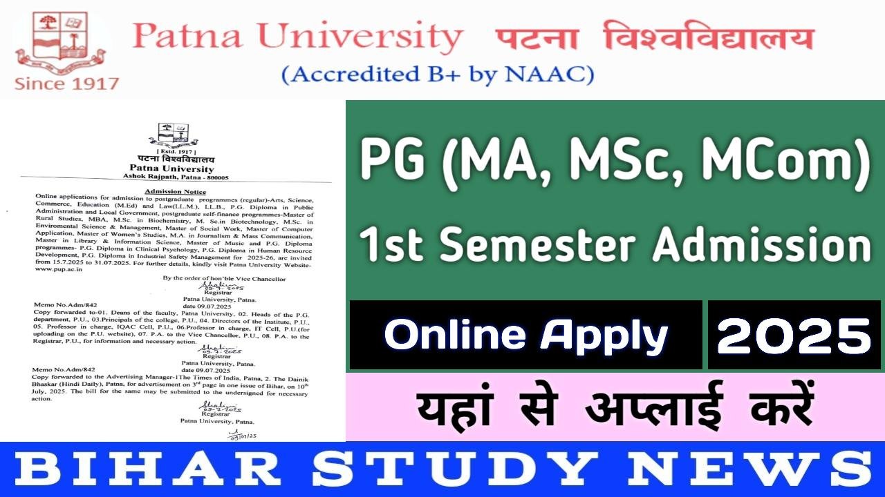 Patna University PG 1st Sem Admission Online Apply 2025