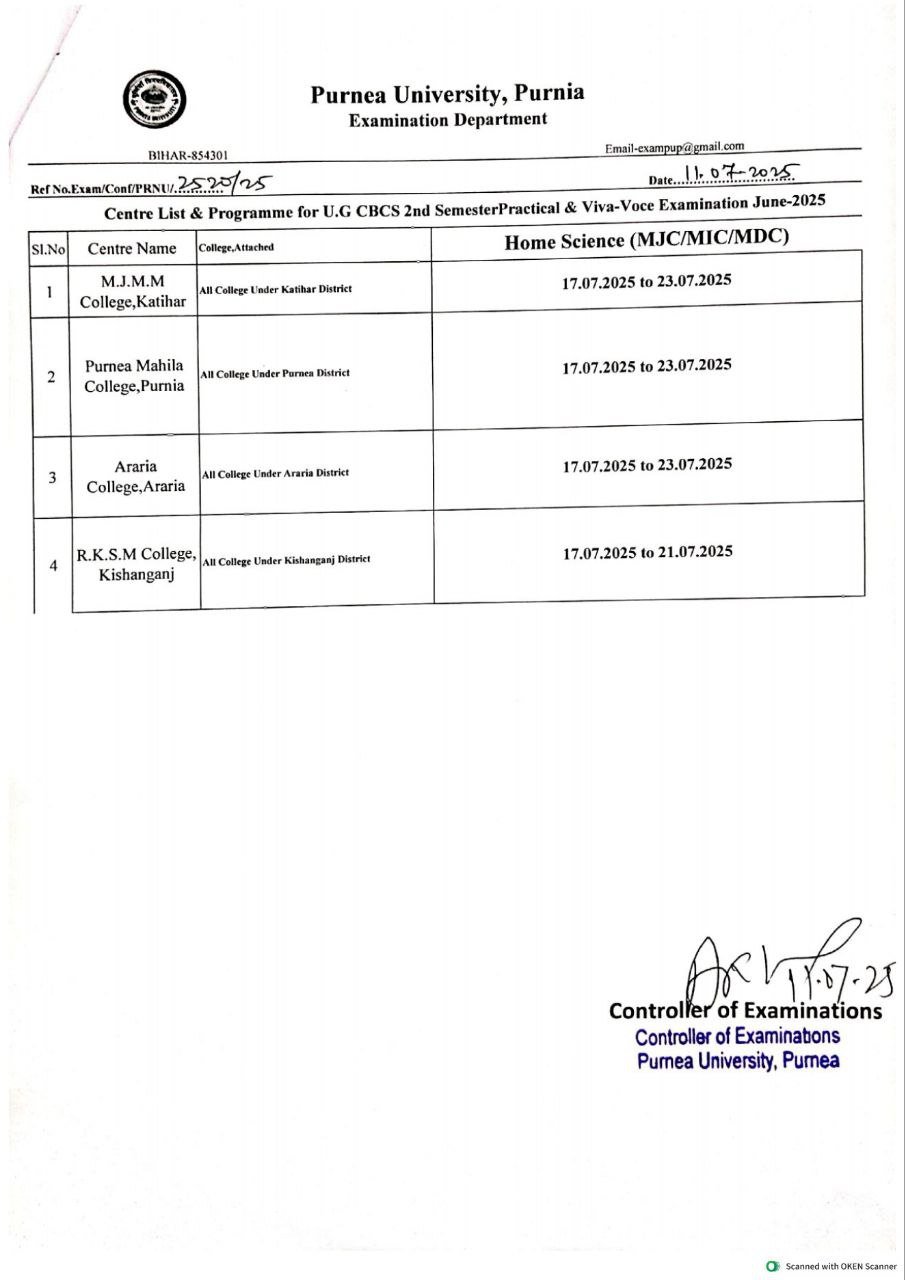 Purnea University UG 2nd Sem Practical Exam Programme 2025 सेकंड ...