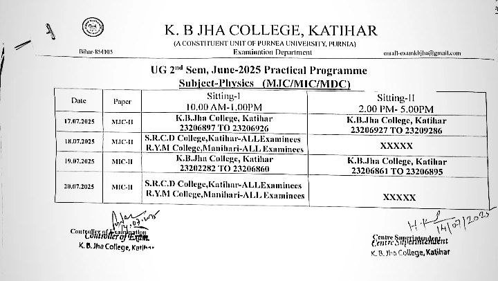 Purnea University UG 2nd Sem Practical Exam Programme 2025 सेकंड ...