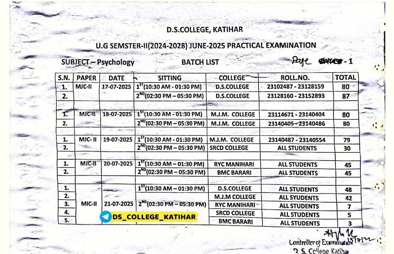 Purnea University UG 2nd Sem Practical Exam Programme 2025 सेकंड ...