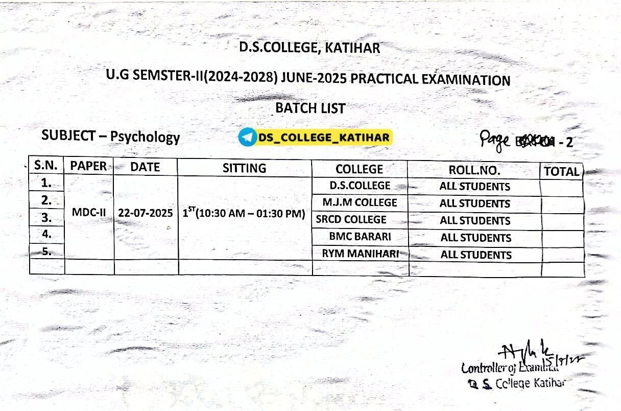 Purnea University UG 2nd Sem Practical Exam Programme 2025 सेकंड ...