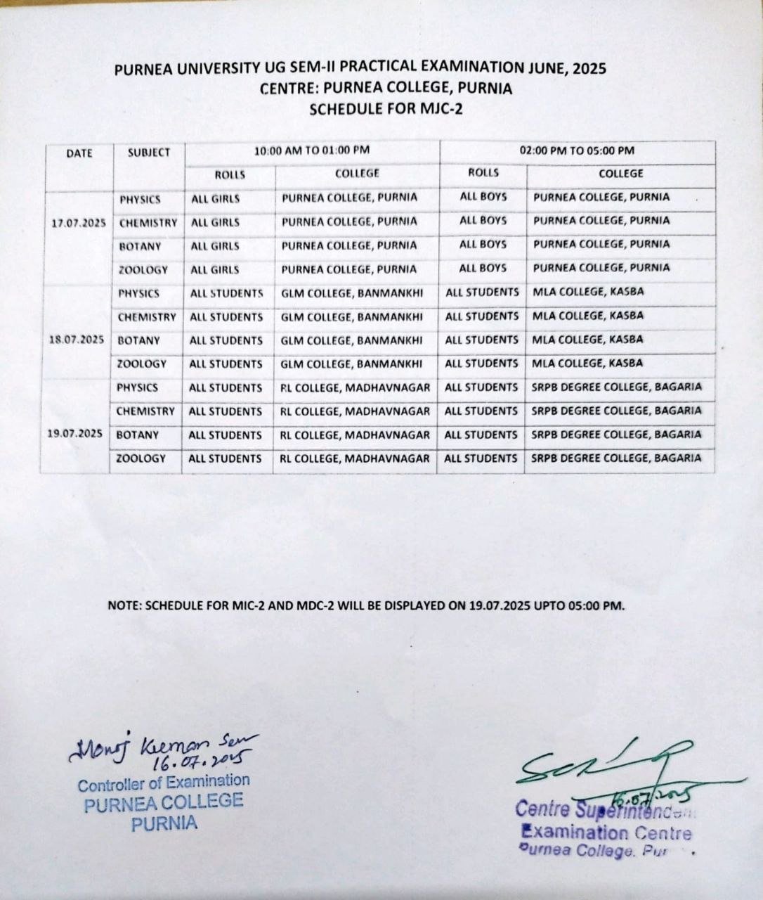 Purnea University UG 2nd Sem Practical Exam Programme 2025 सेकंड ...