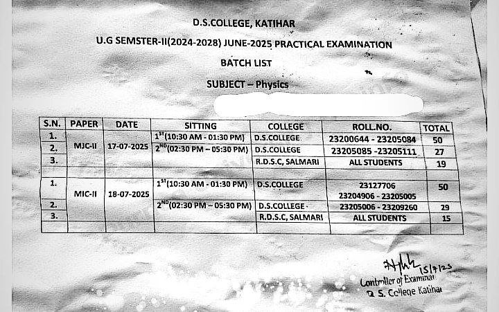 Purnea University UG 2nd Sem Practical Exam Programme 2025 सेकंड ...