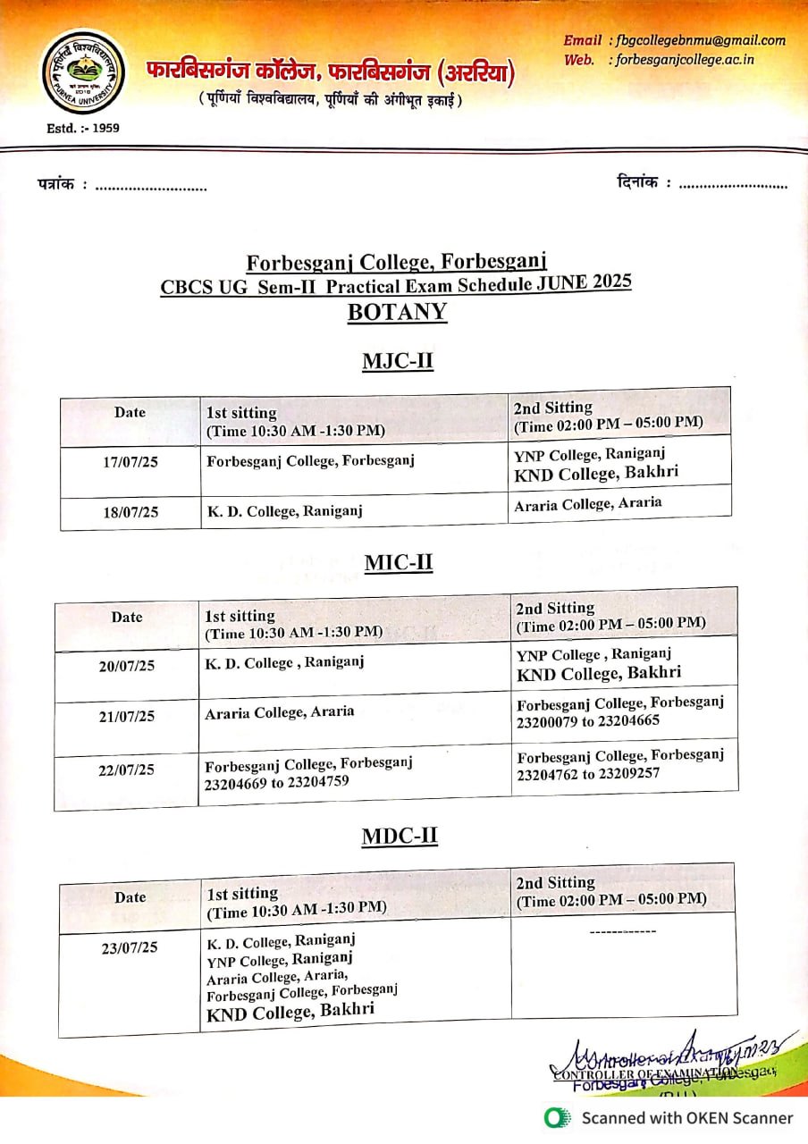 Purnea University UG 2nd Sem Practical Exam Programme 2025 सेकंड ...