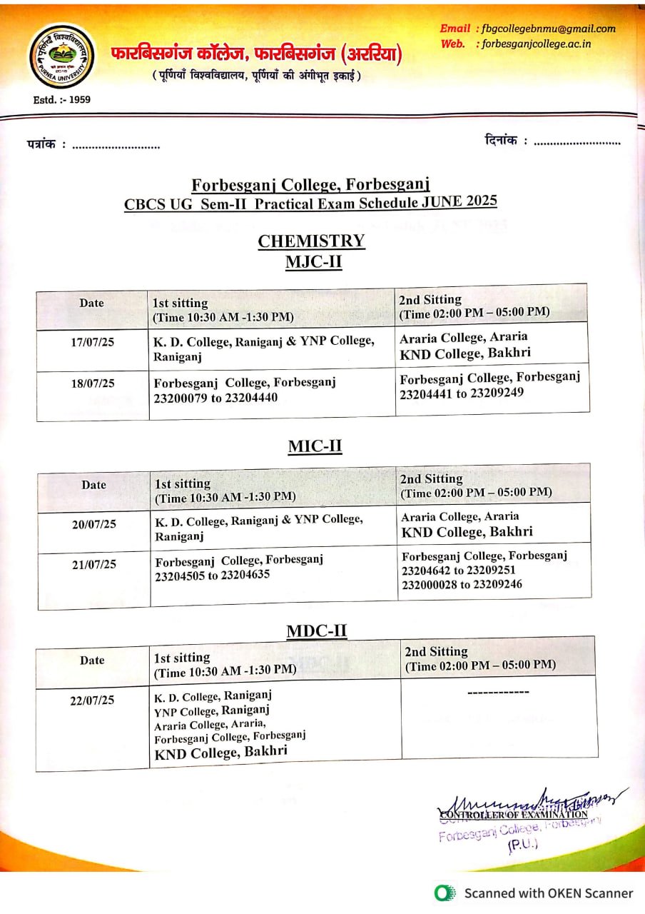 Purnea University UG 2nd Sem Practical Exam Programme 2025 सेकंड ...