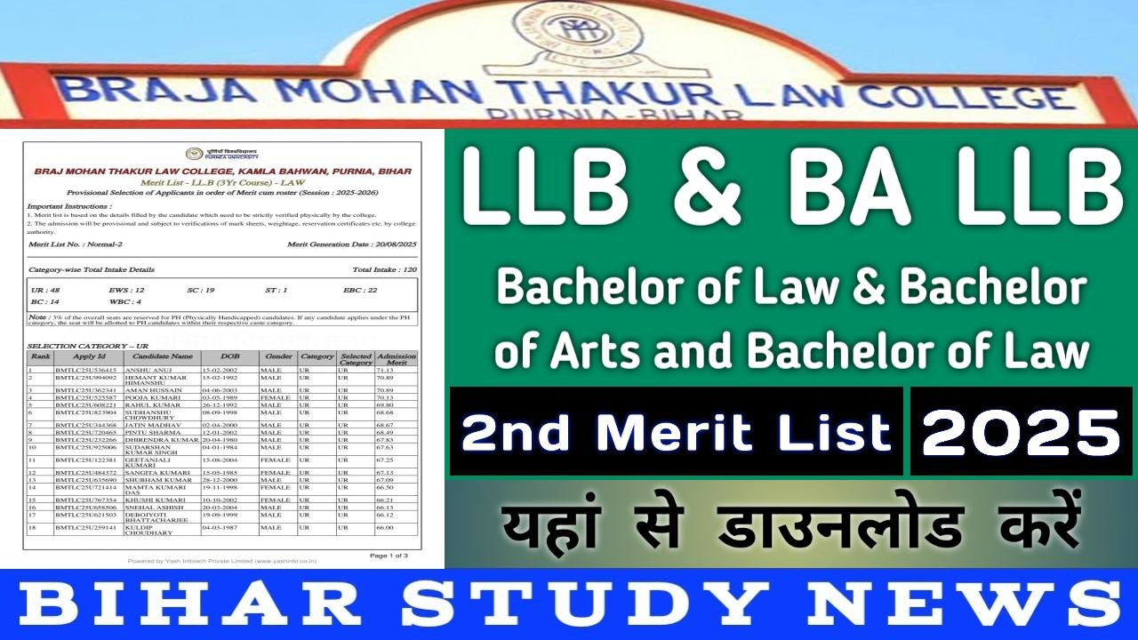 BMT Law College LLB and BA LLB 2nd Merit List 2025