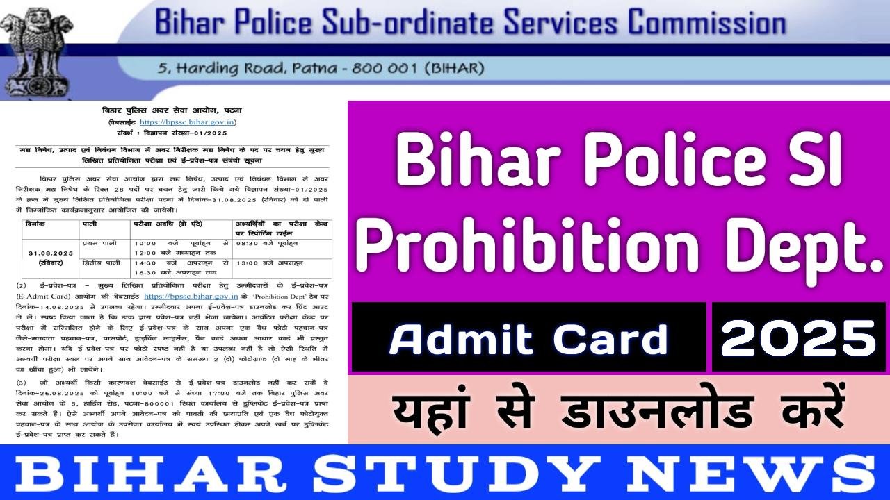BPSSC Bihar Police Prohibition SI Admit Card 2025