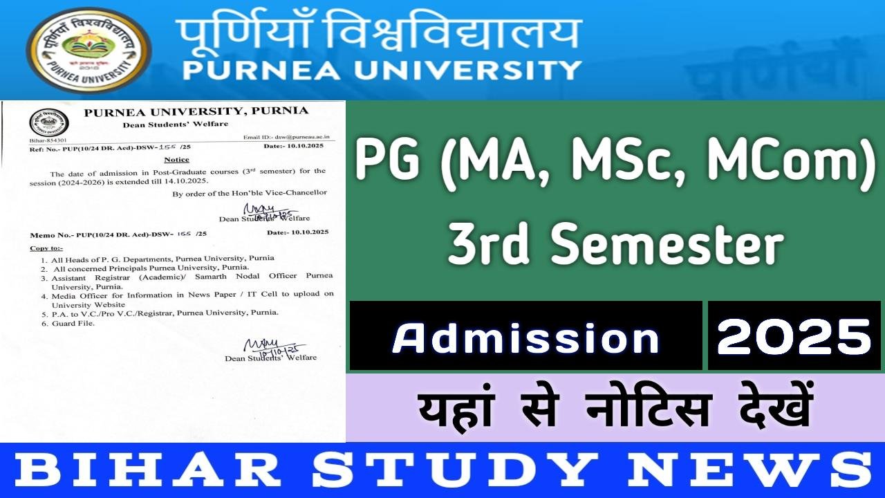 Purnea University PG 3rd Sem Admission 2025