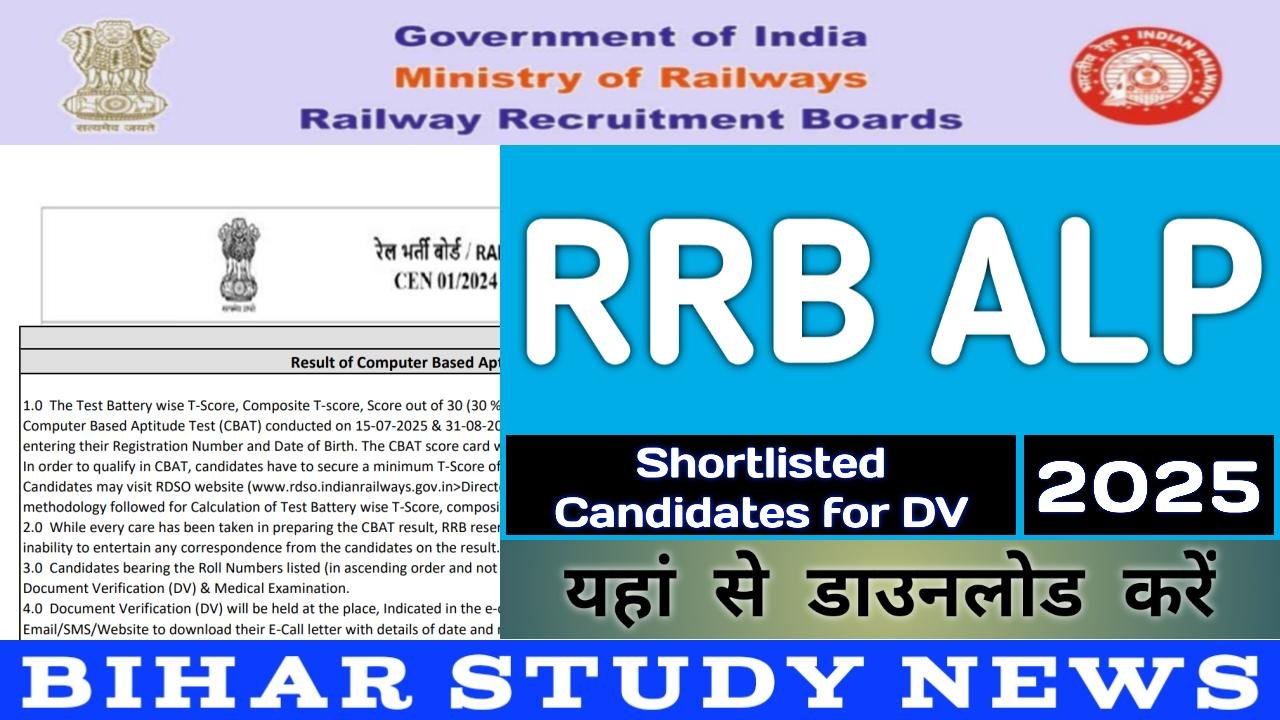 Railway RRB ALP Shortlisted Candidates for DV 2025