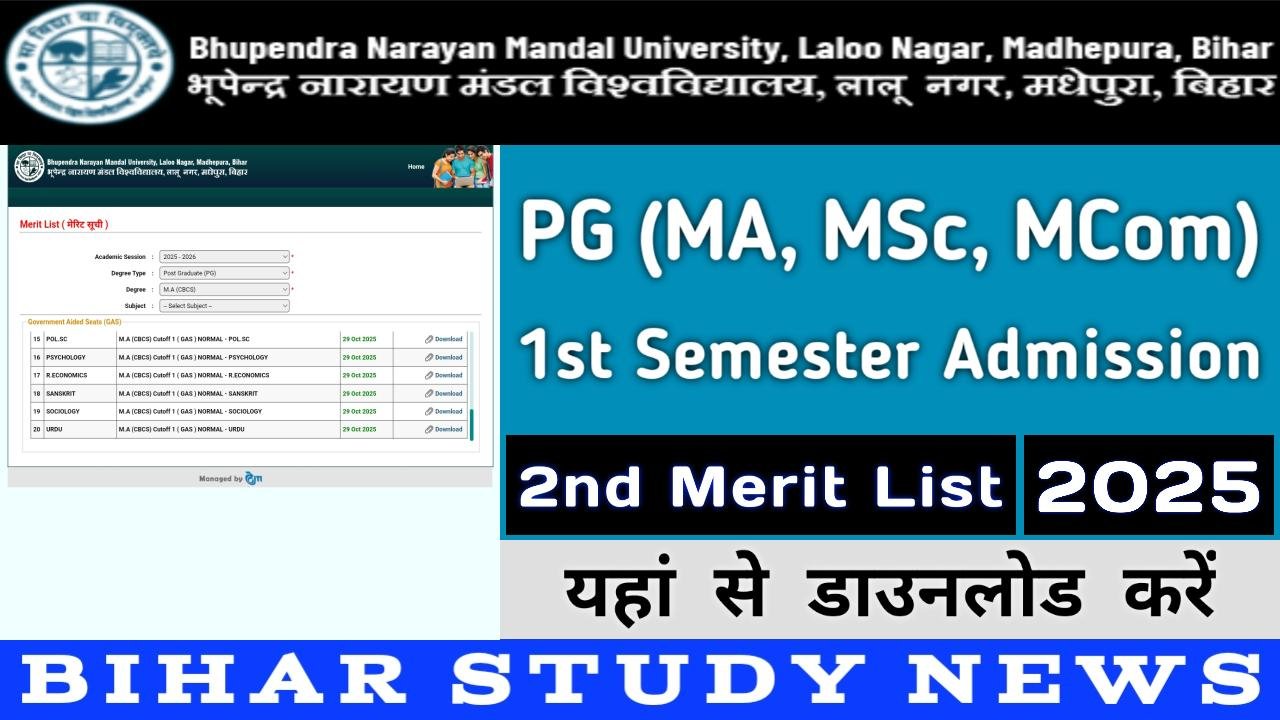 BNMU Madhepura PG 1st Sem Admission 2nd Merit List 2025