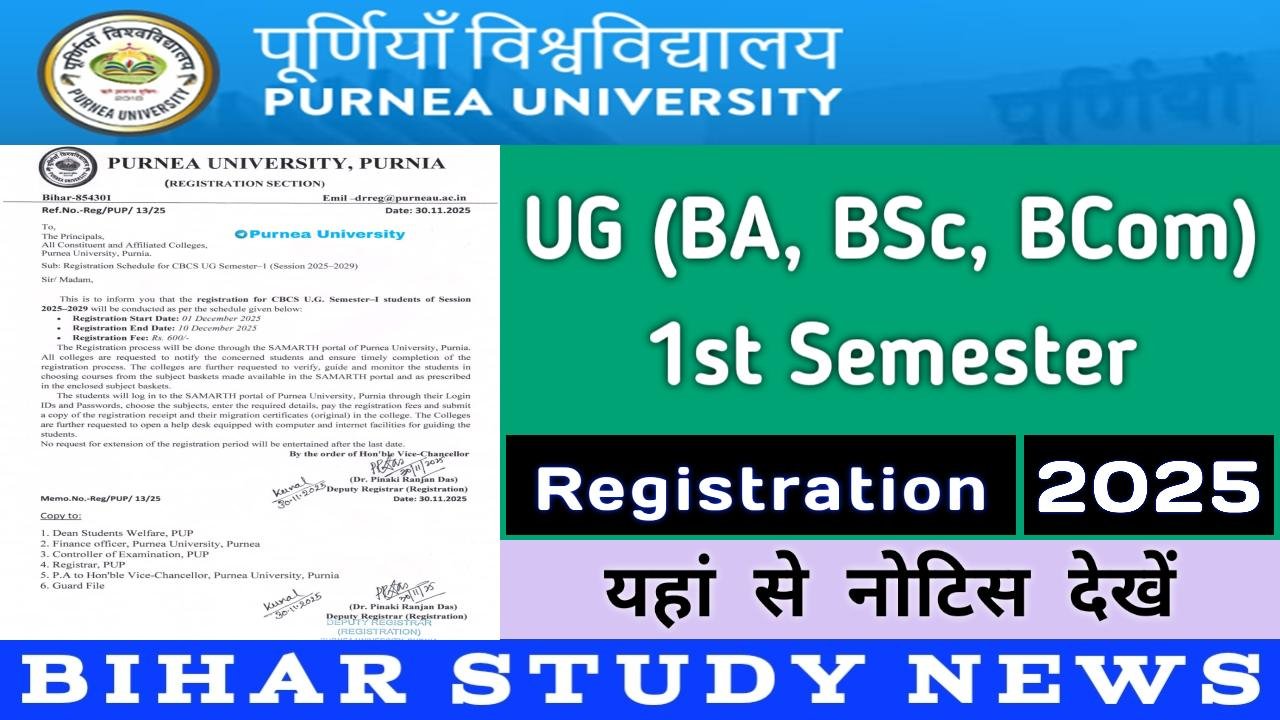 Purnea University UG 1st Sem Registration 2025