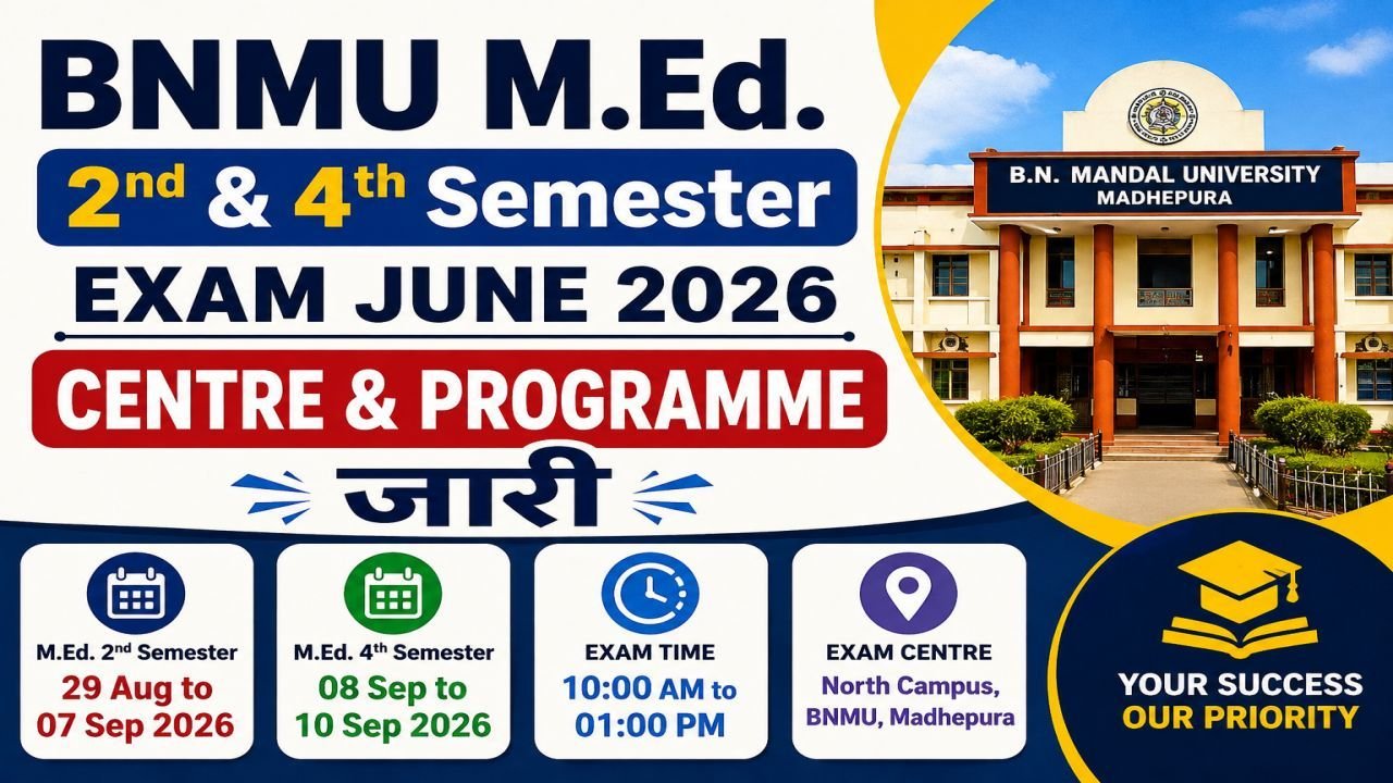 BNMU M.Ed. 2nd & 4th Semester Exam June 2026 Centre & Programme Out