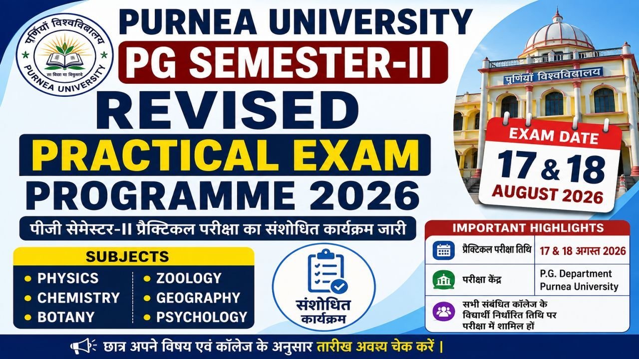 Purnea University PG Semester-II Revised Practical Exam Programme 2026