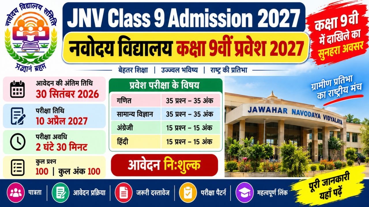 JNV Class 9 Admission 2027