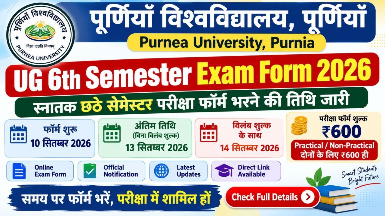 Purnea University UG 6th Semester Exam Form 2026
