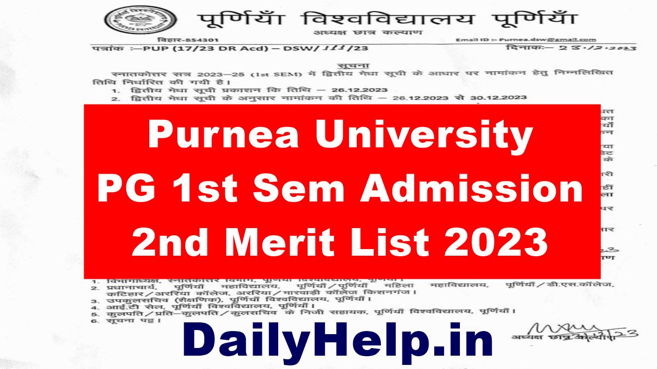 Purnea University PG 1st Sem Admission 2nd Merit List 2023